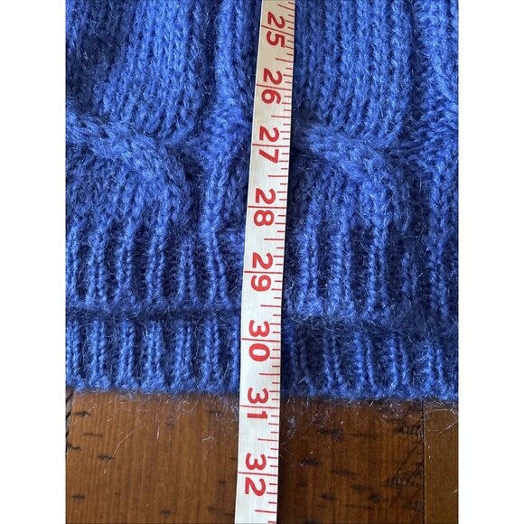 Karen Scott Blue Cable Knit V-neck Sweater Size Medium Angora Shoulder Pads - Picture 6 of 6